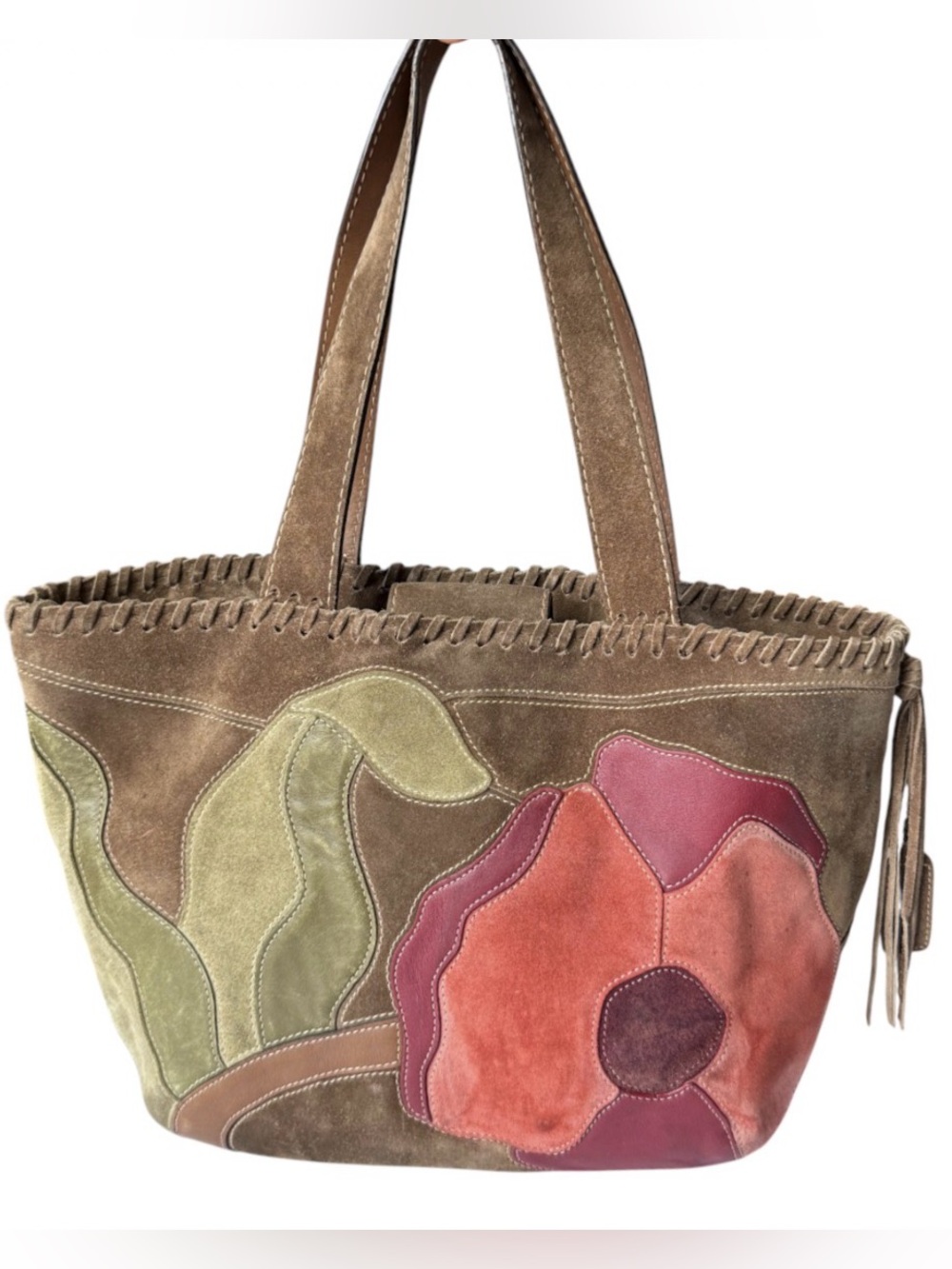Coach Limited Edition Poppy’s for Peace tote bag suede floral appliqué purse